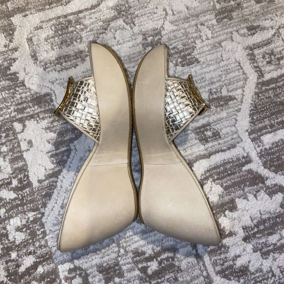 Stuart Weitzman Women Wedge 8.5 Chunky Metallic Gold Silver Clipper Platform - Picture 7 of 10